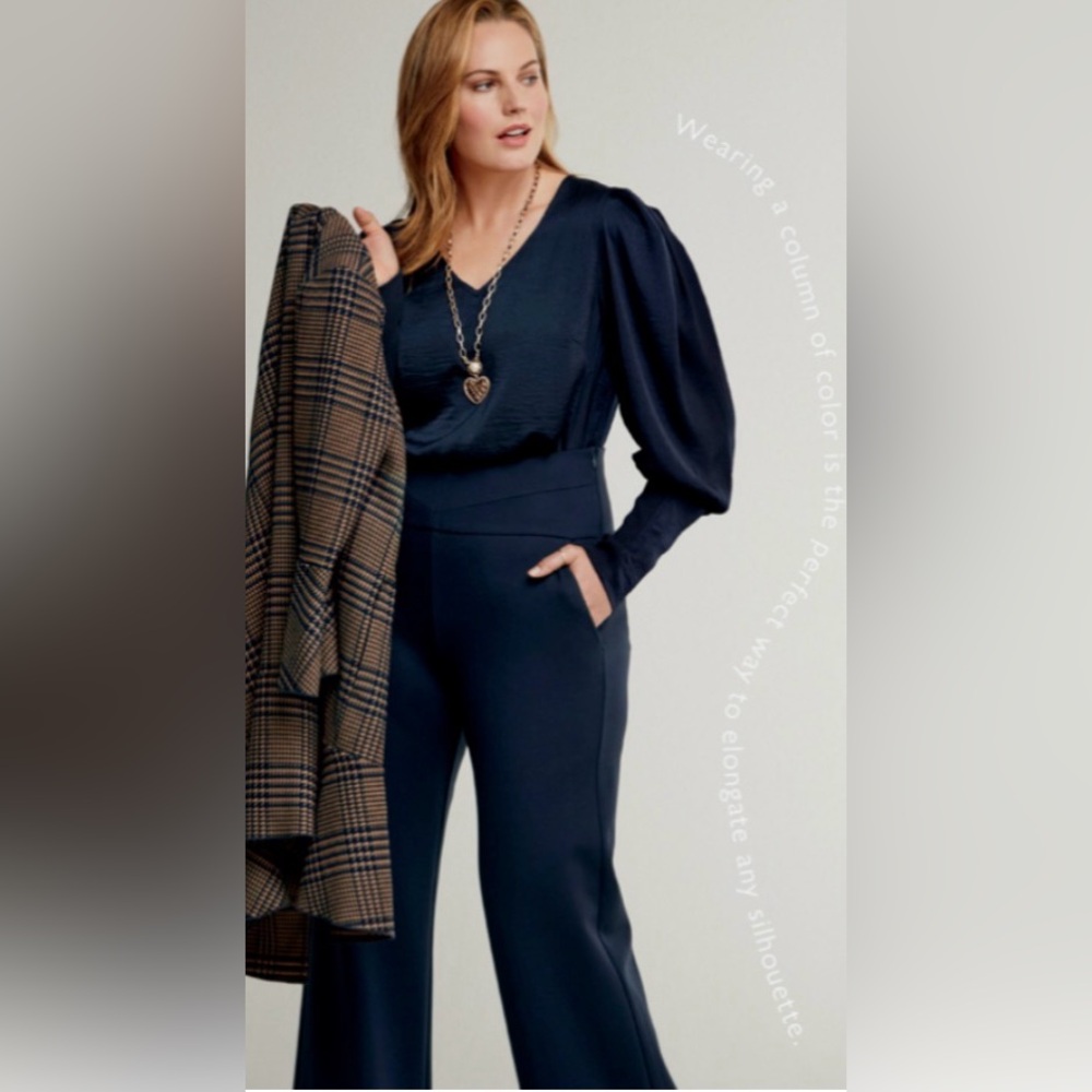 CAbi Timeless Blue Blouse Pleated Shoulder 3959